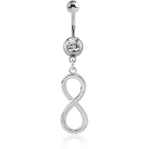 SURGICAL STEEL JEWELLED NAVEL BANANA WITH DANGLING CHARM - INFINITY