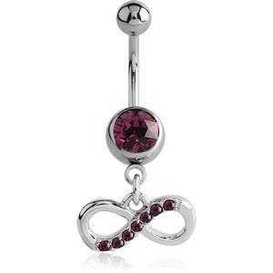SURGICAL STEEL JEWELLED NAVEL BANANA WITH DANGLING CHARM - INFINITY