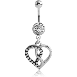 SURGICAL STEEL JEWELLED NAVEL BANANA WITH DANGLING CHARM - INFINITY HEART