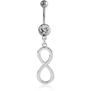 SURGICAL STEEL JEWELLED NAVEL BANANA WITH DANGLING CHARM - INFINITY