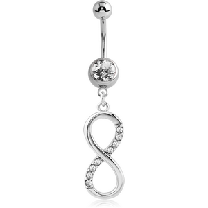 SURGICAL STEEL JEWELLED NAVEL BANANA WITH DANGLING CHARM - INFINITY