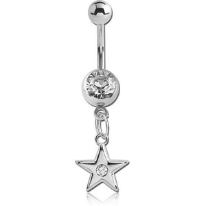SURGICAL STEEL JEWELLED NAVEL BANANA WITH DANGLING CHARM - STAR