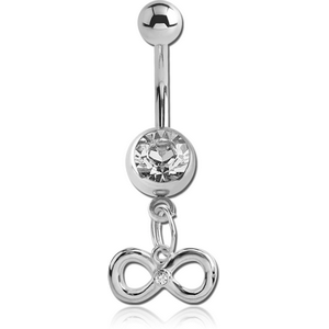 SURGICAL STEEL JEWELLED NAVEL BANANA WITH DANGLING CHARM - INFINITY