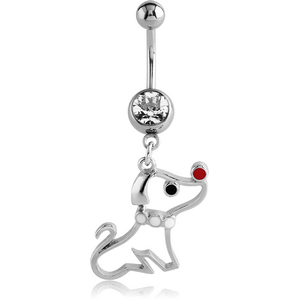 SURGICAL STEEL JEWELLED NAVEL BANANA WITH DANGLING CHARM - PUPPY