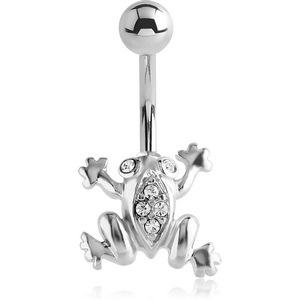 SURGICAL STEEL JEWELLED NAVEL BANANA WITH DANGLING CHARM - FROG