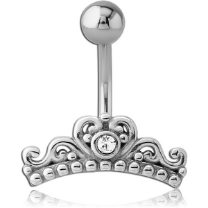 RHODIUM PLATED BRASS JEWELLED NAVEL BANANA - CROWN