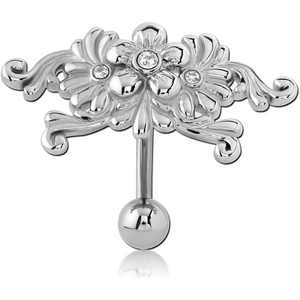 RHODIUM PLATED BRASS JEWELLED NAVEL BANANA - FLOWER