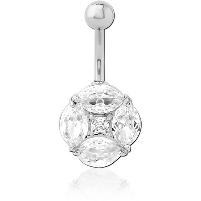 RHODIUM PLATED BRASS JEWELLED NAVEL BANANA