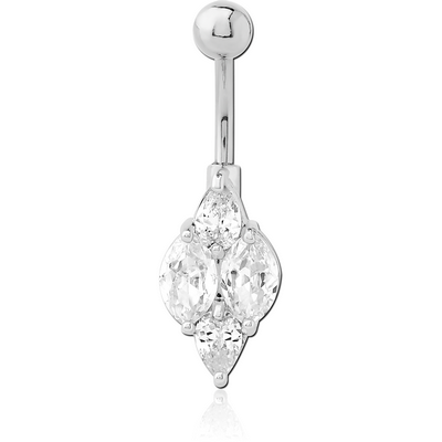 RHODIUM PLATED BRASS JEWELLED NAVEL BANANA