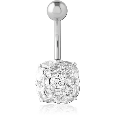 RHODIUM PLATED BRASS JEWELLED NAVEL BANANA