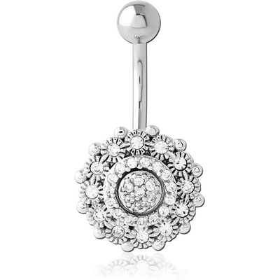 RHODIUM PLATED BRASS JEWELLED NAVEL BANANA