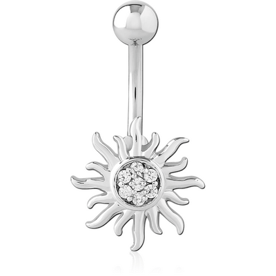 RHODIUM PLATED BRASS JEWELLED NAVEL BANANA