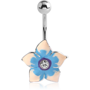 RHODIUM PLATED BRASS JEWELLED NAVEL BANANA WITH ENAMEL- FLOWER