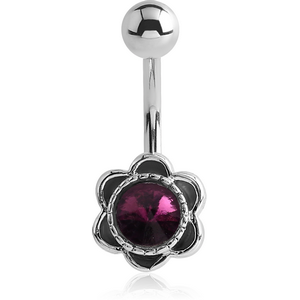 RHODIUM PLATED BRASS HIGH END CRYSTALS JEWELLED NAVEL BANANA - FLOWER
