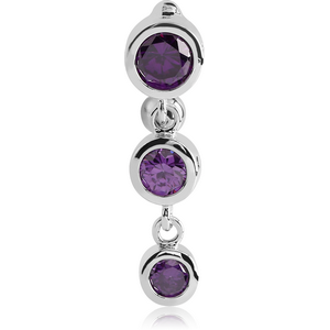 RHODIUM PLATED BRASS JEWELLED REVERSE NAVEL BANANA - THREE BALLS