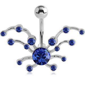 RHODIUM PLATED BRASS JEWELLED NAVEL BANANA - SPIDER