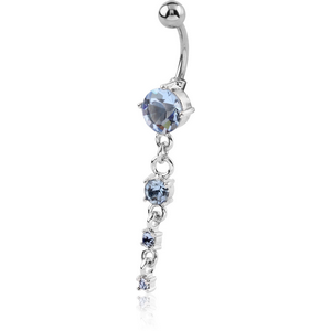 RHODIUM PLATED BRASS JEWELLED NAVEL BANANA WITH DANGLING CHARM