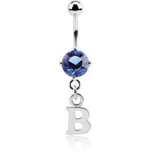 RHODIUM PLATED BRASS JEWELLED NAVEL BANANA WITH DANGLING CHARM - B