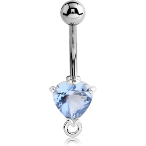 RHODIUM PLATED BRASS JEWELLED HEART NAVEL BANANA WITH HOOP