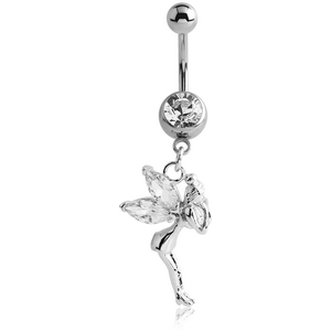 SURGICAL STEEL JEWELED NAVEL BANANA WITH FAIRY CHARM