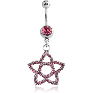 SURGICAL STEEL JEWELLED NAVEL BANANA WITH DANGLING CHARM - STAR FLOWER