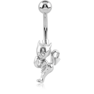 RHODIUM PLATED BRASS JEWELLED NAVEL BANANA - DEVIL