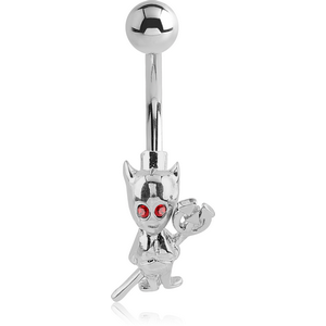 RHODIUM PLATED BRASS JEWELLED NAVEL BANANA - DEVIL