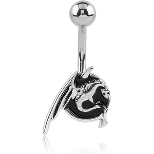 RHODIUM PLATED BRASS JEWELLED NAVEL BANANA - DRAGON