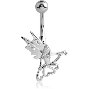 RHODIUM PLATED BRASS JEWELLED NAVEL BANANA - FAIRY