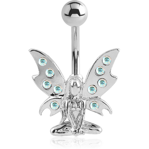 RHODIUM PLATED BRASS JEWELLED NAVEL BANANA - FAIRY