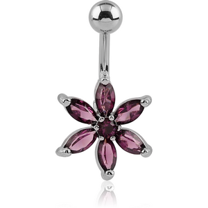 RHODIUM PLATED BRASS JEWELLED NAVEL BANANA - FLOWER