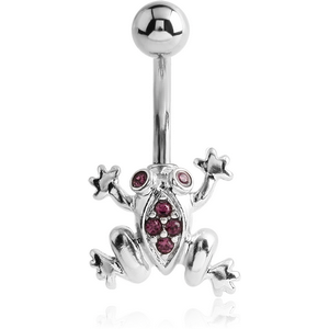 RHODIUM PLATED BRASS JEWELLED NAVEL BANANA - FROG