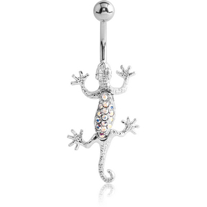 RHODIUM PLATED BRASS VALUE JEWELLED NAVEL BANANA - SALAMANDER