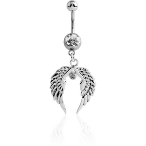 RHODIUM PLATED JEWELLED NAVEL BANANA WITH WINGS CHARM