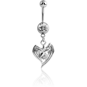 RHODIUM PLATED JEWELLED NAVEL BANANA WITH STAR CHARM