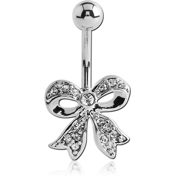 RHODIUM PLATED BRASS VALUE CRYSTALINE JEWELLED NAVEL BANANA - BOW