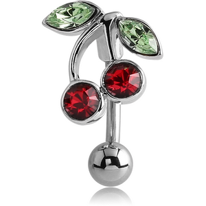 SURGICAL STEEL JEWELLED REVERSE NAVEL BANANA - CHERRIES