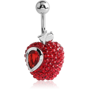 RHODIUM PLATED BRASS CRYSTALINE JEWELLED NAVEL BANANA - APPLE