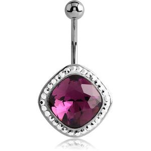 RHODIUM PLATED BRASS CRYSTALINE SWAROVSKI CRYSTALS JEWELLED NAVEL BANANA - SKULL CROSSBONES