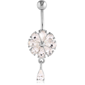 RHODIUM PLATED BRASS JEWELLED NAVEL BANANA - FLOWER