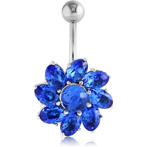 RHODIUM PLATED BRASS JEWELLED NAVEL BANANA - FLOWER