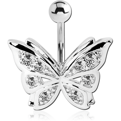 RHODIUM PLATED BRASS VALUE JEWELLED NAVEL BANANA - BUTTERFLY