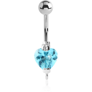 RHODIUM PLATED BRASS HEART JEWELLED NAVEL BANANA WITH HOOP