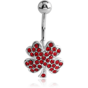 RHODIUM PLATED BRASS JEWELLED NAVEL BANANA - CLOVER