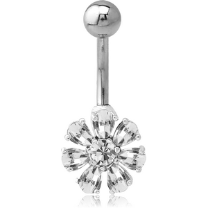 RHODIUM PLATED BRASS JEWELLED NAVEL BANANA - FLOWER