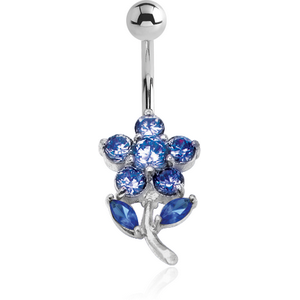 RHODIUM PLATED BRASS CRYSTALINE JEWELLED NAVEL BANANA - FLOWER