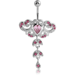 RHODIUM PLATED BRASS CRYSTALINE JEWELLED NAVEL BANANA - DROPS