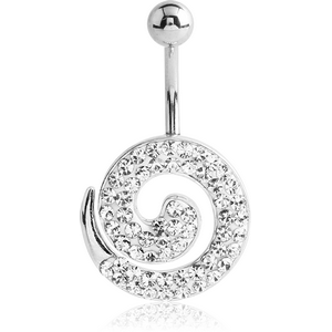 RHODIUM PLATED BRASS CRYSTALINE JEWELLED NAVEL BANANA - SPIRAL