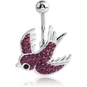 RHODIUM PLATED BRASS CRYSTALINE JEWELLED NAVEL BANANA - SWALLOW