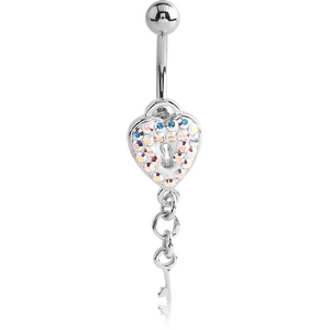 RHODIUM PLATED BRASS JEWELLED NAVEL BANANA WITH DANGLING CHARM - KEY